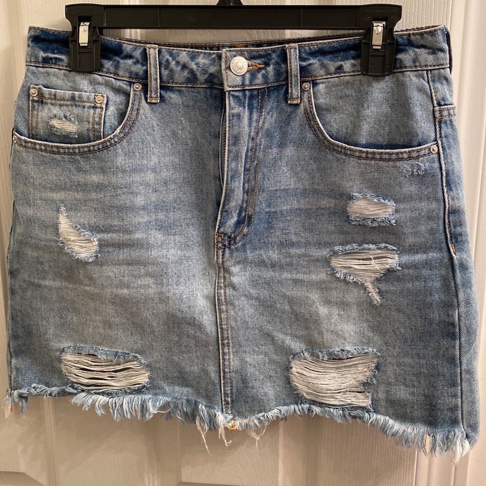 Distressed high waisted jean skirt